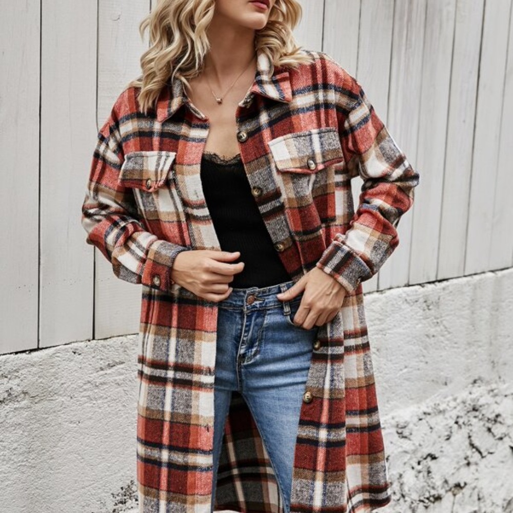 Comfy Plaid Buttonup Oversized Jacket Shacket - Picture 3 of 4